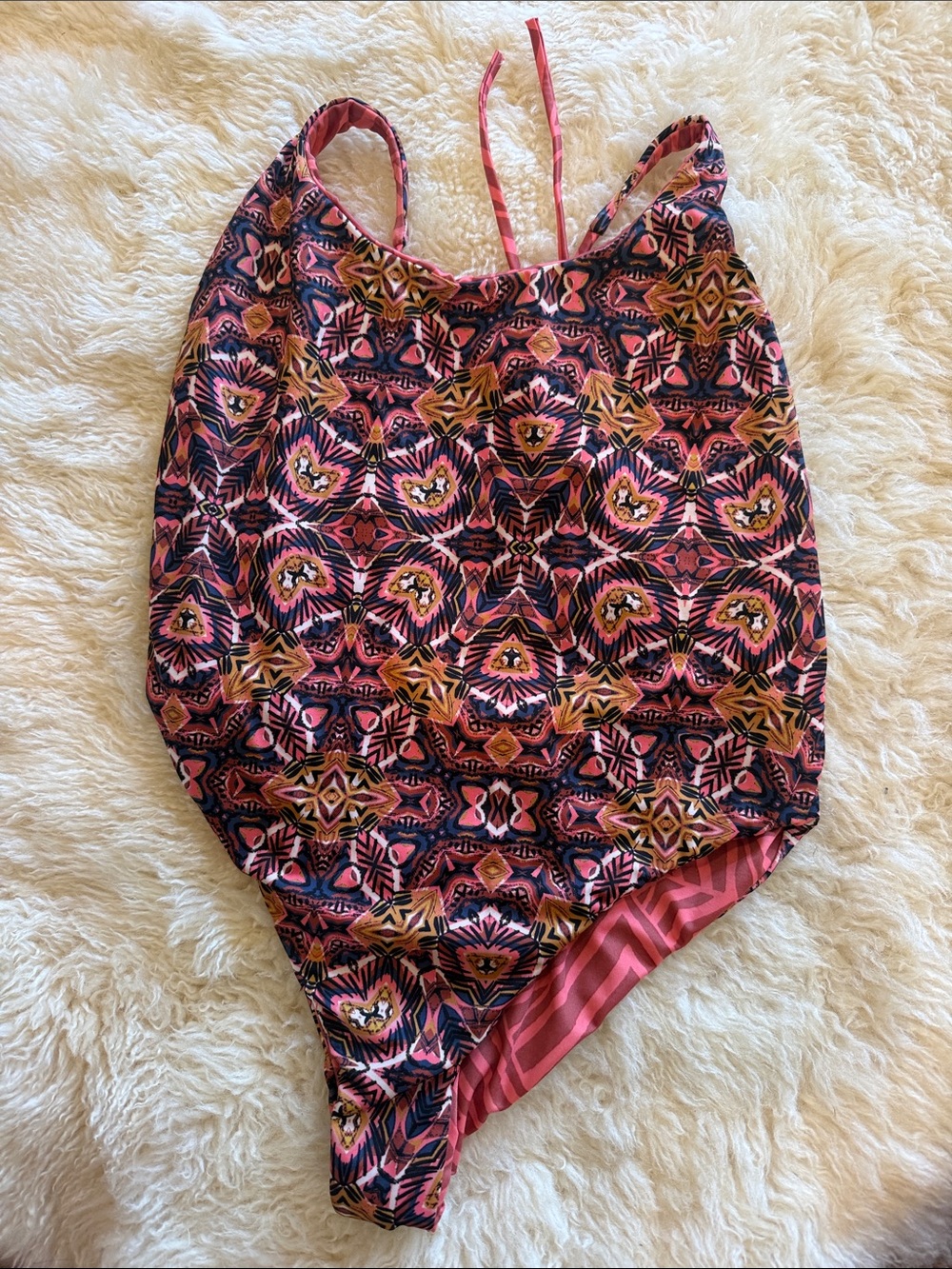 Billabong Pink Multi & Mustard Geometric One-Piece Swimsuit reversible